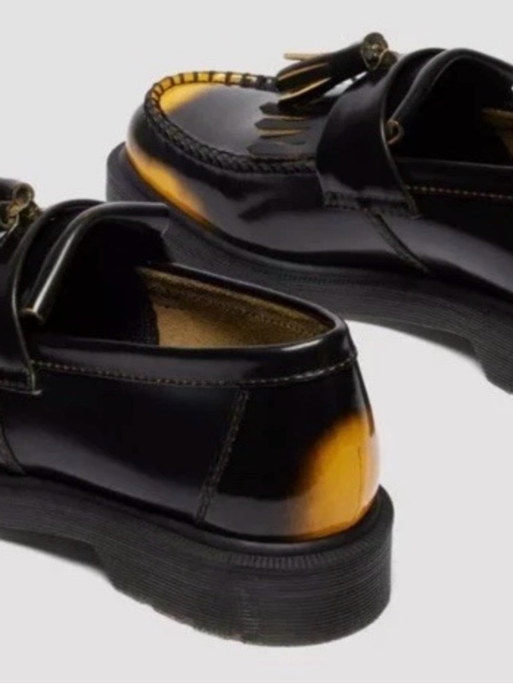 Dr Martens Adrian Tassel Arcadia Rub Off Leather Premium Loafers Black/Yellow - Picture 2 of 4